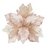 Floare artificiala Craciunita pentru décor brad Craciun, din catifea roz pudrat, cu glitter