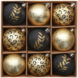 Set 9 globuri de brad, auriu si negru – ornamente brad